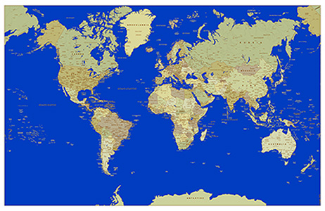 Planisfero politico antichizzato con fondo blue